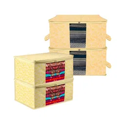 Kuber Industries Yellow 4 Pieces Reusable Sweater Bag Organisers-57