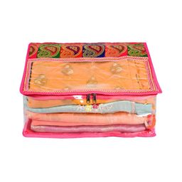 Kuber Industries Pink & Transparent Self Design Saree Organisers-14