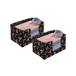 Kuber Industries Black & Red 2 Pcs Printed Foldable Shirt Stackers With Handle-34