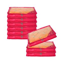 Kuber Industries Pink & Transparent 9 Pieces Regular Multi-Utility Organisers-0