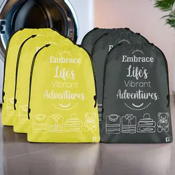 Kuber Industries Yellow & Grey 6 Pieces Printed Cloth Organisers-4