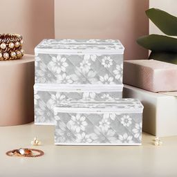 Kuber Industries Grey & White 3 Pieces Printed Water Proof Jewellery Organisers-14