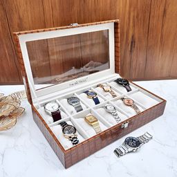 La Trove Brown MDF 10 Slot Watch Box with Glass-31