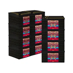 Kuber Industries Black & Transparent 12 Pieces Printed Regular Drawer Organiser-47