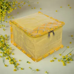 Kuber Industries Yellow Gota Check Regular10 Detachable Pouch Jewellery Organiser-34