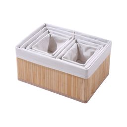 HomeStorie Beige 6 Pcs Eco-Friendly Foldable Natural Bamboo Storage Basket Bins Organizer-11