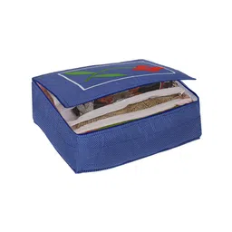 Kuber Industries Blue Flower Polka Dot Design 12 Flap Foldable Multi Utility Organisers-49