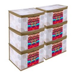 Kuber Industries White 6 Pieces Printed Fabric Multi-Utility Organisers-39
