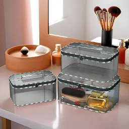 Kuber Industries Grey & White 3 Pieces Water Resistant Makeup Organisers-16