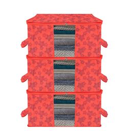 Kuber Industries Red 3 Pieces Printed Underbed Storage Bag Organisers-51