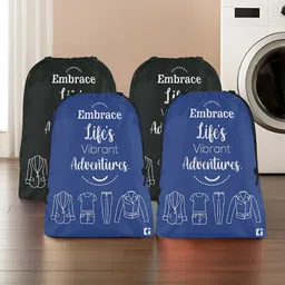 Kuber Industries Black & Blue 4 Pcs Printed Cloth Storage Bags-55