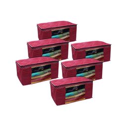 Kuber Industries Set Of 6 Maroon Solid  Wardrobe Cloth Organizer-34