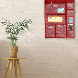 Kuber Industries Red Laminated Document Hanging Organizer-37