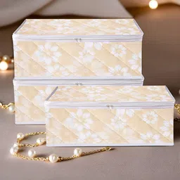Kuber Industries Beige & White 3 Pieces Printed Water Proof Jewellery Organisers-22