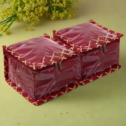 Kuber Industries Maroon 2 Pieces 10 Detachable Pouch Jewellery Organiser-21