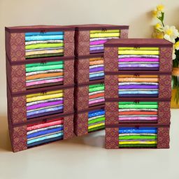 Kuber Industries Maroon & Gold Toned 12 Pieces Regular Saree Organisers-32