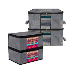 Kuber Industries Grey & Black 4 Pieces Reusable Sweater Bag Organisers-58