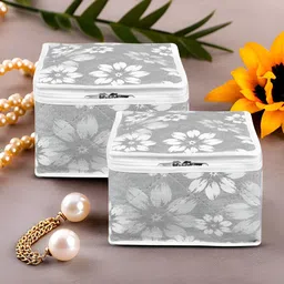 Kuber Industries Grey & White 2 Pieces Printed Makeup Organisers-16