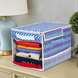 prettykrafts Blue 9 Pieces Printed Foldable Shirt Organizers With Removable Drawer-image-67