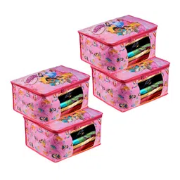 Kuber Industries Pink & Blue 4 Pieces Disney Princess Printed Large Saree Organisers-45