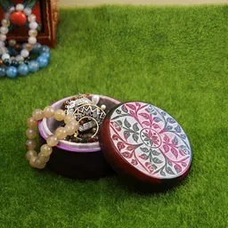 Aura Maroon & Green Self Design Marble Jewellery Mini Storage Box Organiser-9