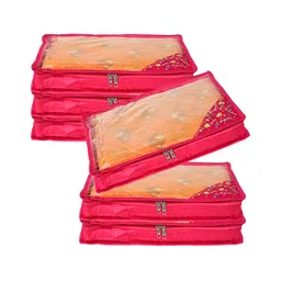 Kuber Industries Pink 6 Pieces Saree Cover With Zip Multi-Utility Organisers-14