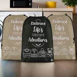 Kuber Industries Brown & Black 3 Pcs Printed Cloth Storage Bags-0