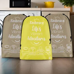 Kuber Industries Yellow & Brown 3 Pieces Printed Multi-Utility Organisers-11