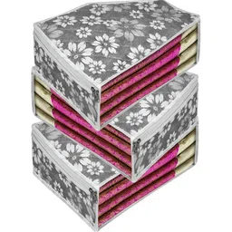 Kuber Industries Grey 3 Pieces Printed Fabric Multi-Utility Organisers-53