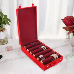 Kuber Industries Red Floral Printed Wooden Jewellery Organiser With Removable Rod & Handle-44