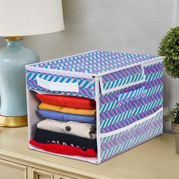 prettykrafts Blue 3 Pieces Printed Foldable Shirt Organizers With Removable Drawer-7