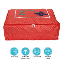 Kuber Industries Red Flower Polka Dot Design 12 Flap Foldable Multi Utility Organisers-52