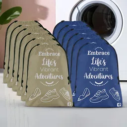 Kuber Industries Blue & Brown 6 Pcs Printed Cloth Storage Bags-28