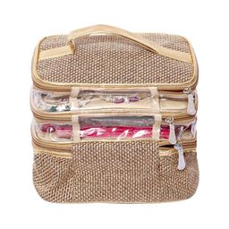 Kuber Industries Golden Textured Jute 3 Compartment Jewellery Organizer For Bangles-26