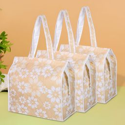 Kuber Industries Yellow & White 3 Pieces Regular Handbag Organisers-25