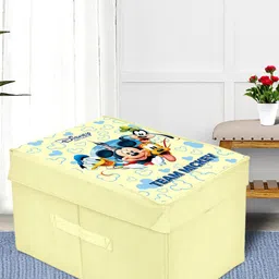 Kuber Industries Cream-Colored & Blue Mickey & Friend Printed Foldable Storage Box With Lid-57