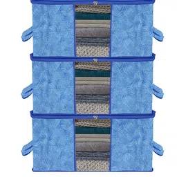 Kuber Industries 3-Pcs Blue Printed Large Underbed Storage Bag-36