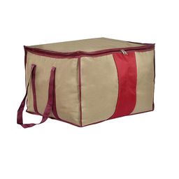 Kuber Industries Beige & Red Colourblocked Underbed Storage Bag With Handle-33
