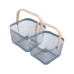 UMAI Blue and Brown 2 Pieces Regular Multi-Utility Metal Mesh Basket Organisers-14