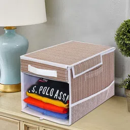 prettykrafts Brown 3-Pieces Printed Foldable Shirt Organizers With Removable Drawer-15
