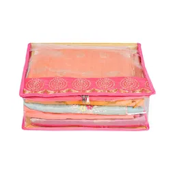Kuber Industries Pink & Transparent Self Design Saree Organisers-43