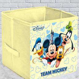 Kuber Industries Cream-Colored & Blue Mickey & Friend Printed Foldable Storage Box-image-68