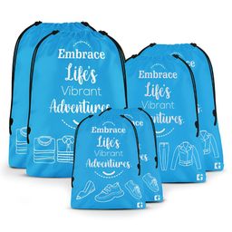 Kuber Industries Blue 6 Pieces Printed Fabric Multi-Utility Organisers-31