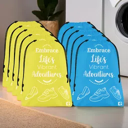 Kuber Industries Yellow & Blue 6 Pcs Printed Shoe Organizers-54