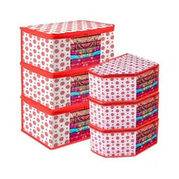 Kuber Industries Red & White 6 Pieces Reusable Multi-Utility Organisers-51