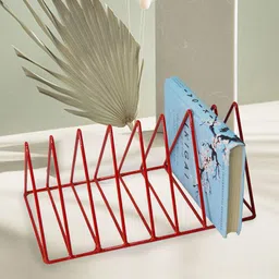 Tranquil Square Unisex Red Triangle Shape Book Magazine Organizer Stand With 8 Slots-12