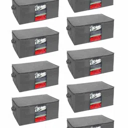 prettykrafts Set Of 9 Black Solid Underbed Large Storage Organisers-7