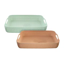 Kuber Industries Set Of 2 Green & Coffee Brown Self Design Organisers-14