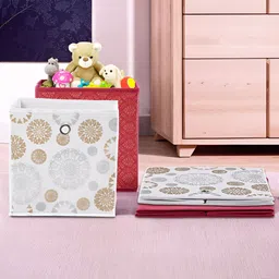 Kuber Industries Maroon & White 4 Pieces Printed Foldable Multi-Utility Organisers-12