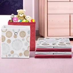 Kuber Industries Maroon & White 6 Pieces Printed Foldable Multi-Utility Organisers-15